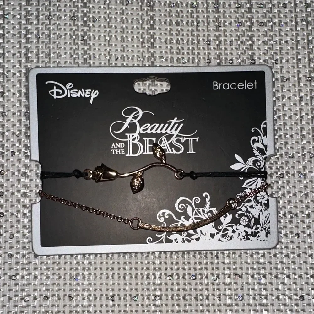 Disney Beauty and the Beast Rose Gold Beaty Lies Within Black Double Bracelet
